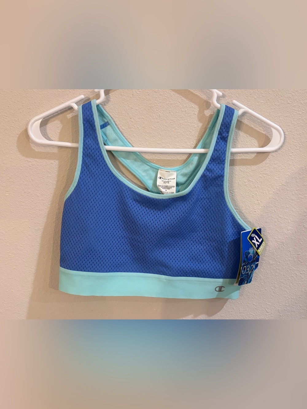 Champion sports bra, XL, Blue with aqua trim, New with tags
